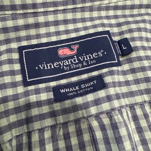 Vineyard Vines Navy and Light Green Plaid Shirt - Picture 2 of 3